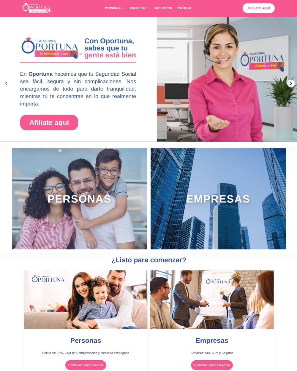 Oportuna — Página web